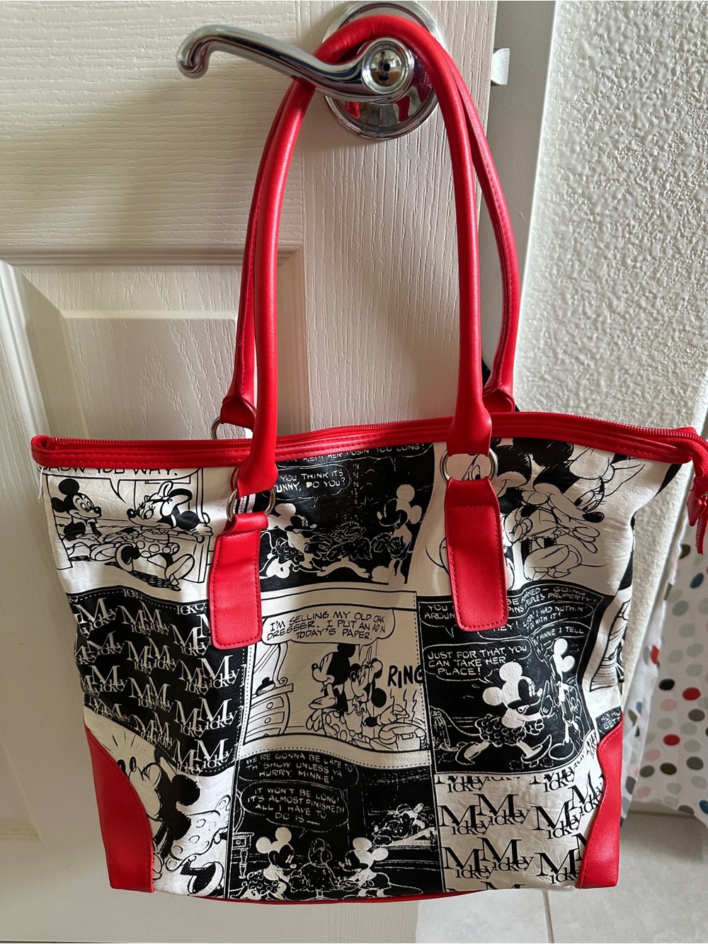 Disney Black & White Comic-Print Tote with Red Trim